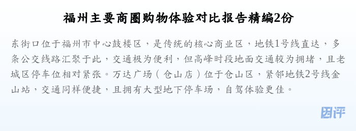 福州主要商圈购物体验对比报告精编2份
