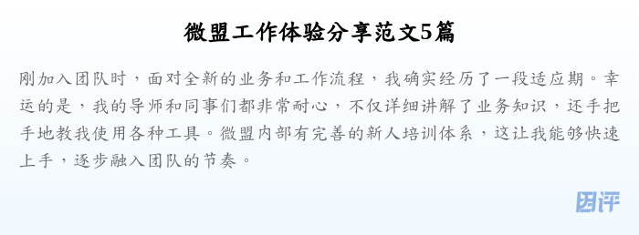 微盟工作体验分享范文5篇