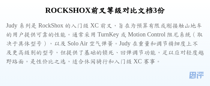 ROCKSHOX前叉等级对比文档3份