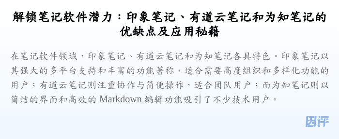 解锁笔记软件潜力:印象笔记、有道云笔记和为知笔记的优缺点及应用秘籍