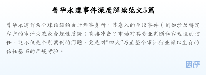普华永道事件深度解读范文5篇