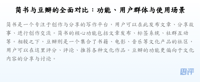 简书与豆瓣的全面对比:功能、用户群体与使用场景