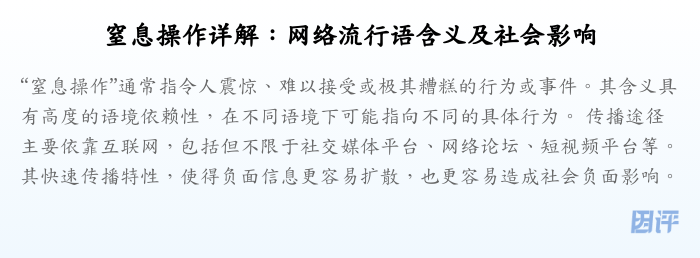 窒息操作详解:网络流行语含义及社会影响