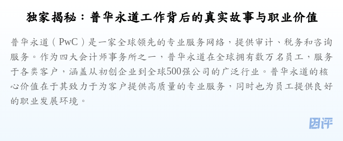 独家揭秘:普华永道工作背后的真实故事与职业价值