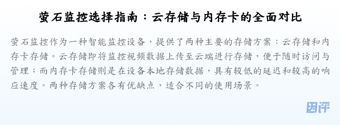 萤石监控选择指南:云存储与内存卡的全面对比