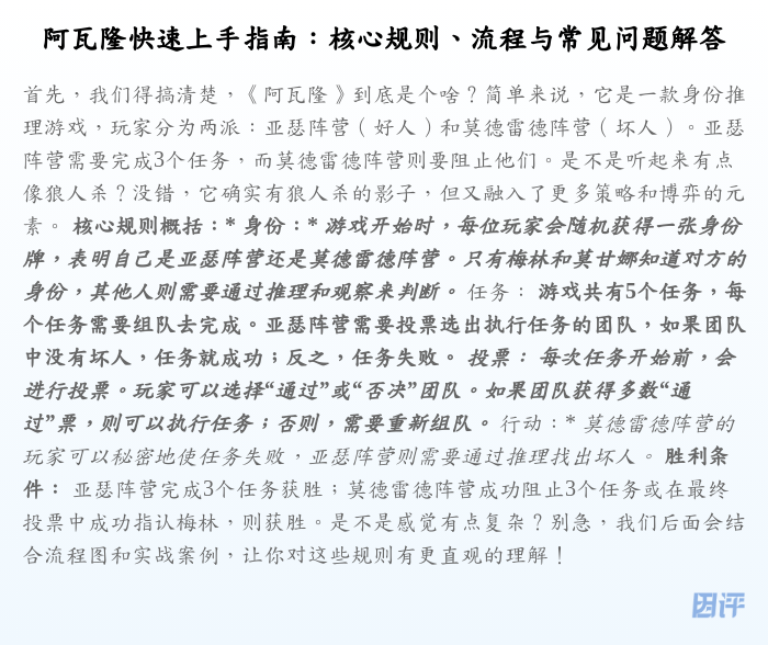 阿瓦隆快速上手指南:核心规则、流程与常见问题解答