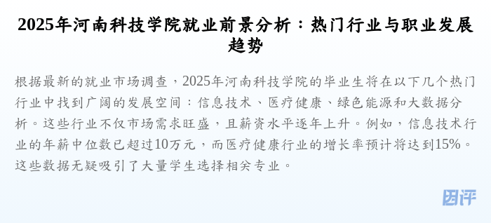 2025年河南科技学院就业前景分析:热门行业与职业发展趋势