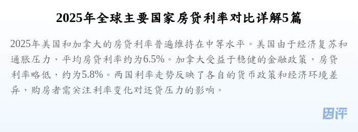 2025年全球主要国家房贷利率对比详解5篇