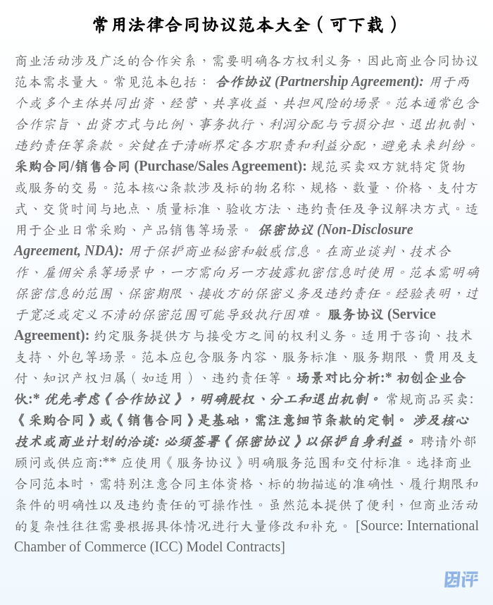 常用法律合同协议范本大全(可下载)