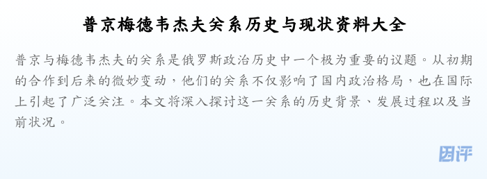 普京梅德韦杰夫关系历史与现状资料大全