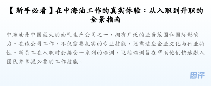 【新手必看】在中海油工作的真实体验:从入职到升职的全景指南