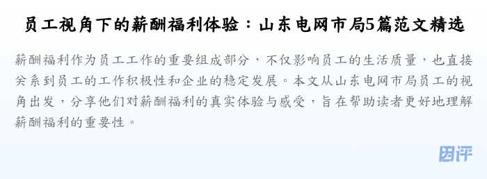 员工视角下的薪酬福利体验:山东电网市局5篇范文精选