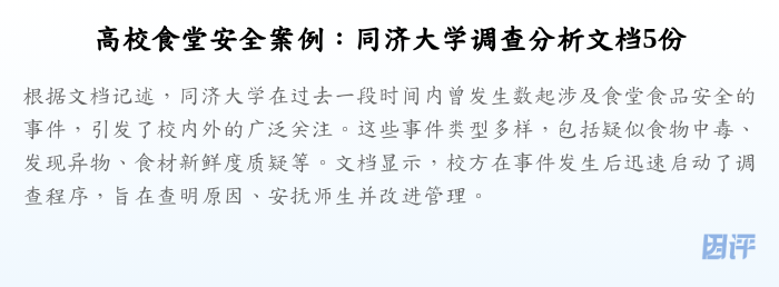 高校食堂安全案例:同济大学调查分析文档5份
