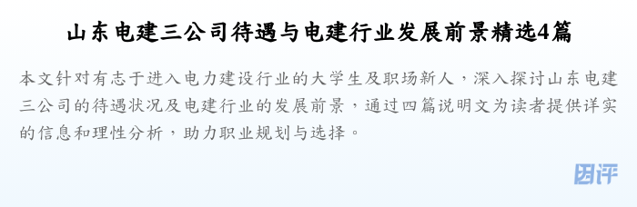 山东电建三公司待遇与电建行业发展前景精选4篇