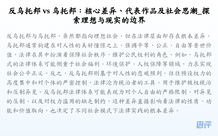 反乌托邦 vs 乌托邦:核心差异、代表作品及社会思潮_探索理想与现实的边界