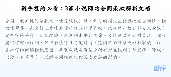 新手签约必看:3家小说网站合同条款解析文档