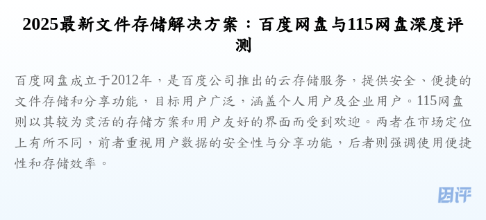 2025最新文件存储解决方案:百度网盘与115网盘深度评测