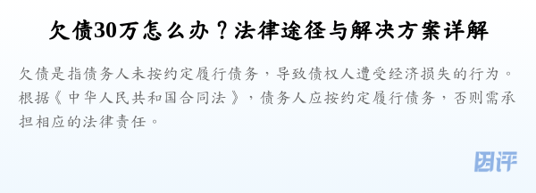欠债30万怎么办?法律途径与解决方案详解