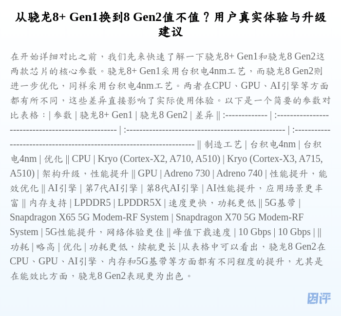 从骁龙8+ Gen1换到8 Gen2值不值?用户真实体验与升级建议