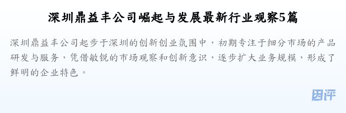 深圳鼎益丰公司崛起与发展最新行业观察5篇