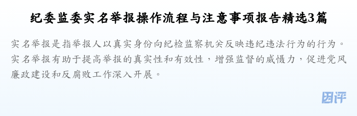 纪委监委实名举报操作流程与注意事项报告精选3篇