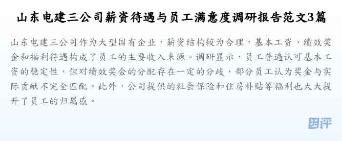 山东电建三公司薪资待遇与员工满意度调研报告范文3篇