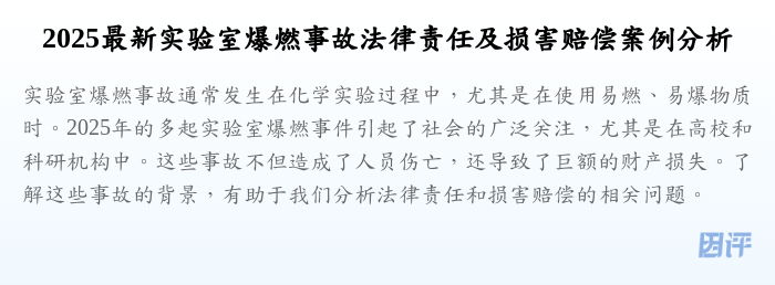 2025最新实验室爆燃事故法律责任及损害赔偿案例分析