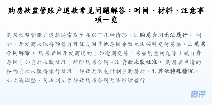 购房款监管账户退款常见问题解答:时间、材料、注意事项一览