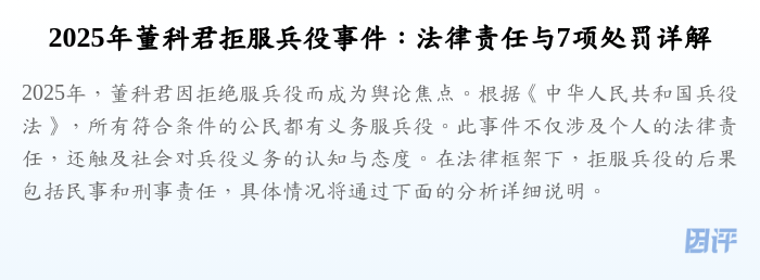 2025年董科君拒服兵役事件:法律责任与7项处罚详解