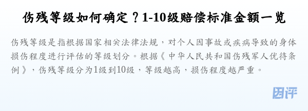 伤残等级如何确定?1-10级赔偿标准金额一览