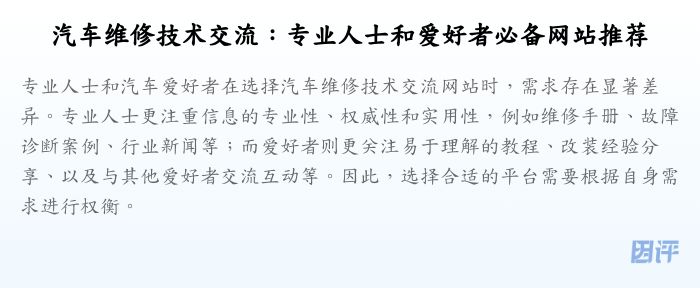 汽车维修技术交流:专业人士和爱好者必备网站推荐