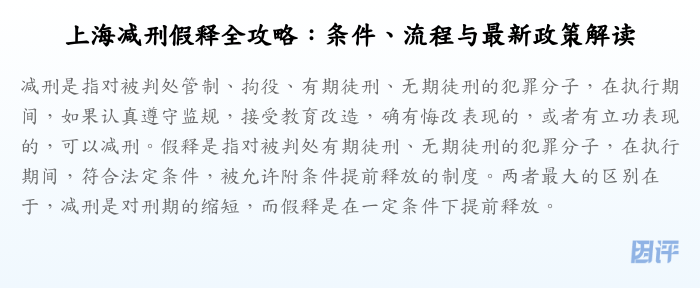 上海减刑假释全攻略:条件、流程与最新政策解读