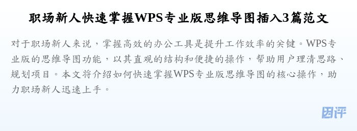 职场新人快速掌握WPS专业版思维导图插入3篇范文