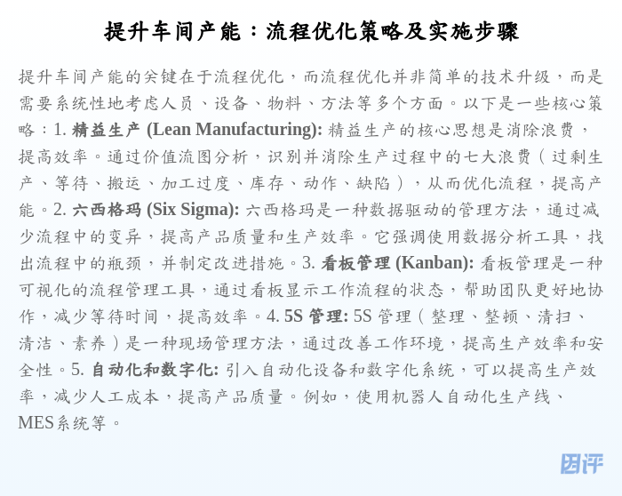 提升车间产能:流程优化策略及实施步骤