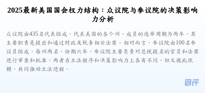2025最新美国国会权力结构:众议院与参议院的决策影响力分析