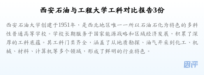 西安石油与工程大学工科对比报告3份