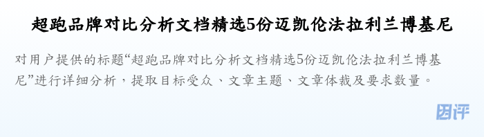 超跑品牌对比分析文档精选5份迈凯伦法拉利兰博基尼