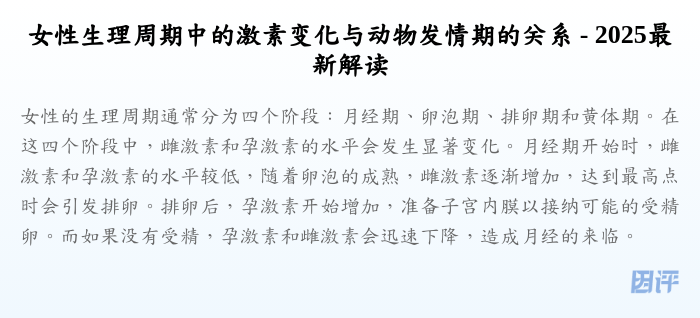 女性生理周期中的激素变化与动物发情期的关系 - 2025最新解读