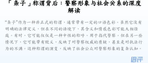 「条子」称谓背后:警察形象与社会关系的深度解读