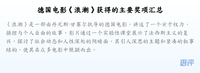 德国电影《浪潮》获得的主要奖项汇总