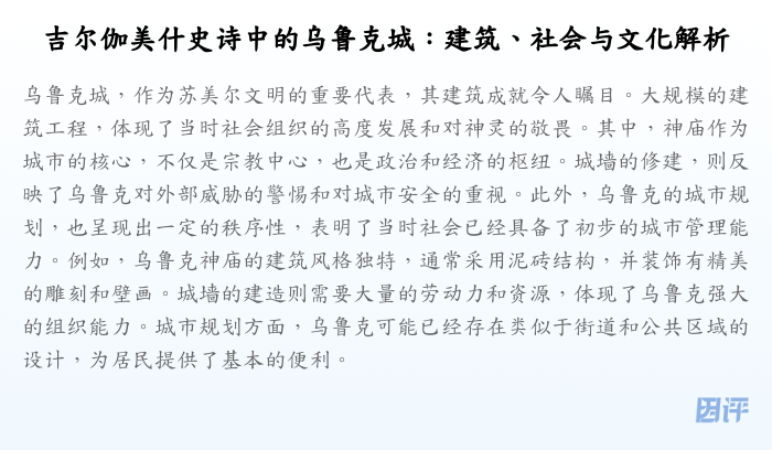 吉尔伽美什史诗中的乌鲁克城:建筑、社会与文化解析