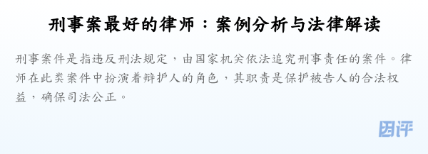 刑事案最好的律师:案例分析与法律解读