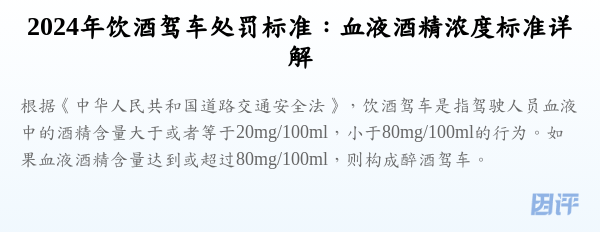 2024年饮酒驾车处罚标准:血液酒精浓度标准详解