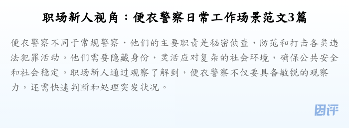 职场新人视角:便衣警察日常工作场景范文3篇