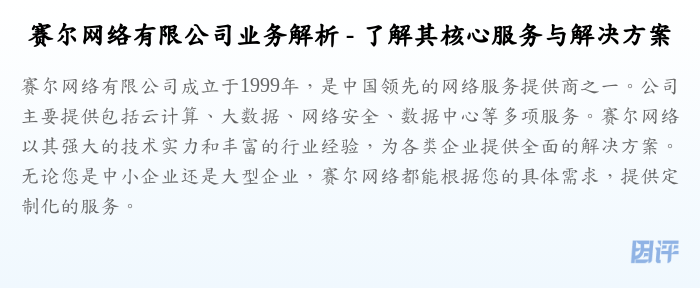赛尔网络有限公司业务解析 - 了解其核心服务与解决方案