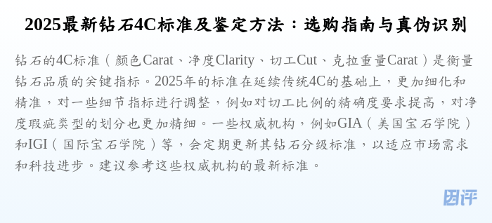 2025最新钻石4C标准及鉴定方法:选购指南与真伪识别