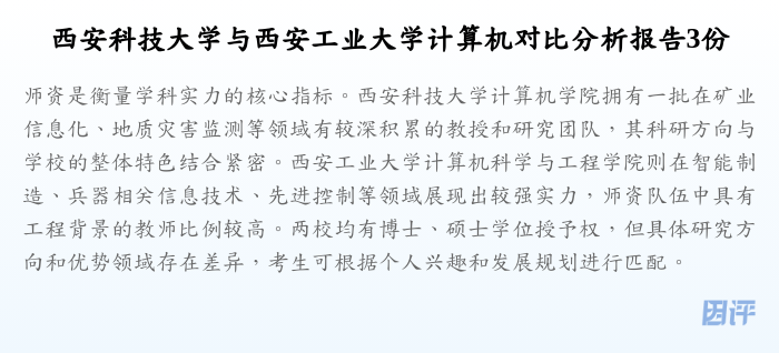西安科技大学与西安工业大学计算机对比分析报告3份