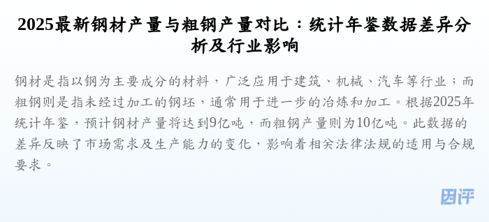 2025最新钢材产量与粗钢产量对比:统计年鉴数据差异分析及行业影响