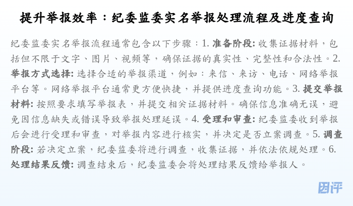 提升举报效率:纪委监委实名举报处理流程及进度查询