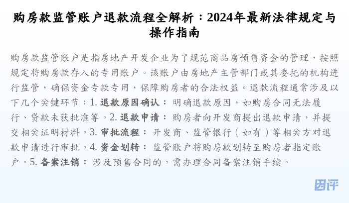 购房款监管账户退款流程全解析:2024年最新法律规定与操作指南